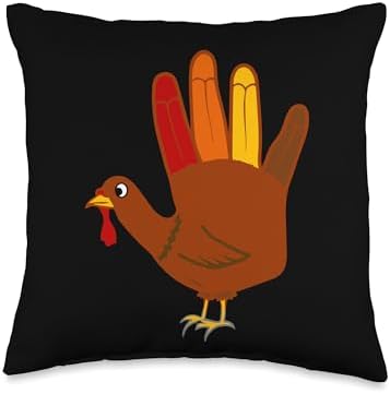 Thanksgiving Hand Turkey Cute Hand Print Holiday Throw Pillow by Unknown