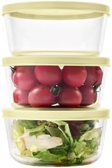 6-Piece Glass Food Storage Containers Set (3 Containers + 3 BPA-Free Lids) | 2-Cup, Leakproof | Microwave, Freezer, Oven & Dishwasher Safe | Ideal for Meal Prep & Pantry Organization, Yellow