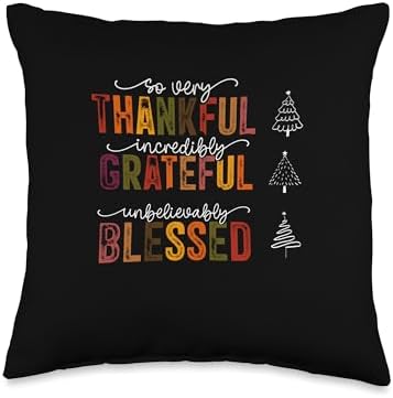 Thankful Grateful Blessed Thankful Blessed Tree Thanksgiving Throw Pillow by Unknown