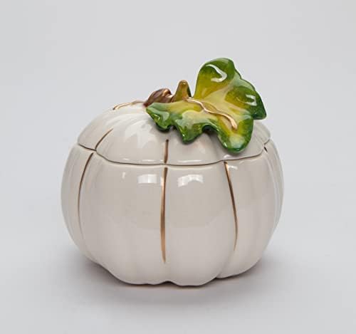 Cosmos Gifts 21072 Fine Ceramic Thanksgiving White with Gold Pumpkin Keepsake Trinket Box, 3-5/8" L - Image 2