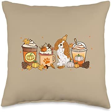 Cavalier Dog Coffee Lovers Pumpkin Spice Fall Thanksgiving Throw Pillow by Unknown