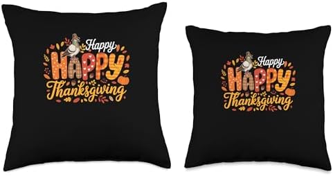 Happy Thanksgiving Colorful Fall Leaves Pigeon Pilgrim Throw Pillow - Image 3