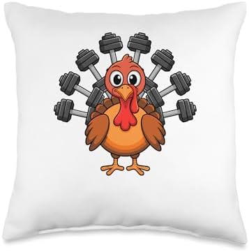 Thanksgiving Turkey Barbell Weights Weightlifting Gym Throw Pillow by Unknown