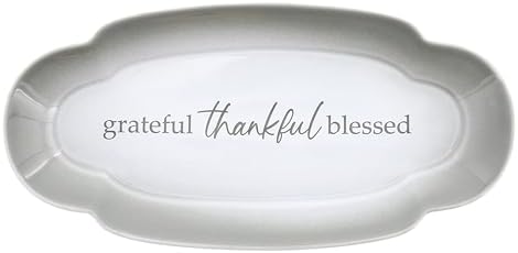 Pavilion Gift Company - Grateful Thankful Blessed - Scalloped Ombre 12" Serving Tray Dish Housewarming Thanksgiving Gift Neutral Serveware Present by PavilionGiftCompany