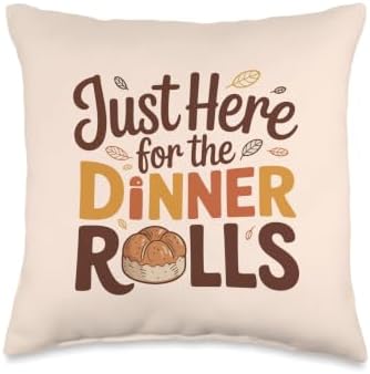 Just Here for The Dinner Rolls Vintage Thanksgiving Groovy Throw Pillow by Unknown