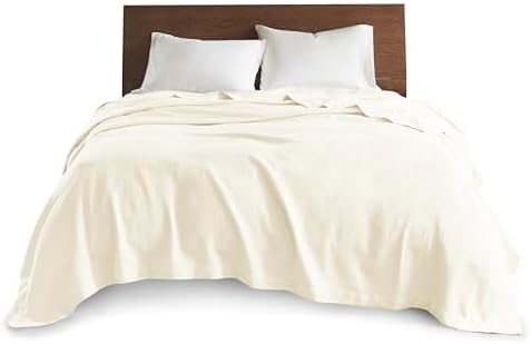 Madison Park 100% Egyptian Cotton King Size Bed Blanket for Summer Ivory | Cozy Soft Breathable Durable, Waffle Weave Woven Casual, Lightweight Knit All Season Throw for Bed Couch or Sofa, OEKO TEX