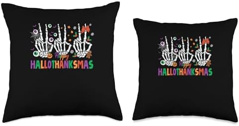 Halloween Thanksgiving Christmas HalloThanksMas Skeleton Throw Pillow - Image 3