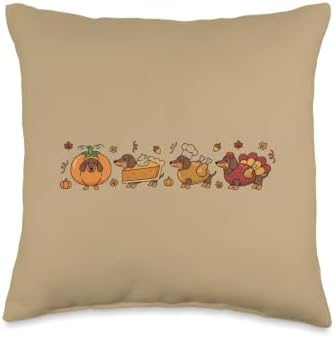 Dachshund Thanksgiving Parade, Pumpkin, Pie & Turkey Wiener Throw Pillow by Unknown