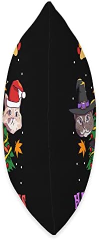 Halloween Thanksgiving Christmas Cats Happy HalloThanksMas Throw Pillow - Image 2
