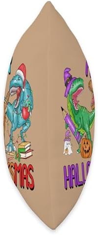 Happy Hallothanksmas Halloween Thanksgiving Happy Hallothanksmas Dinosaur Halloween Thanksgiving Throw Pillow, 16x16, Multicolor - Image 2