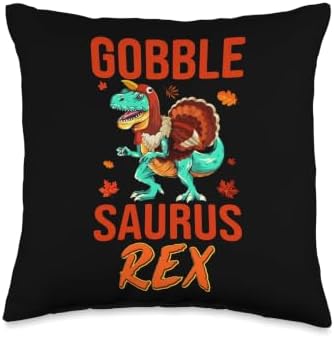 Gobble Saurus-Rex Turkey Dinosaur Thanksgiving Thankful Throw Pillow by Unknown