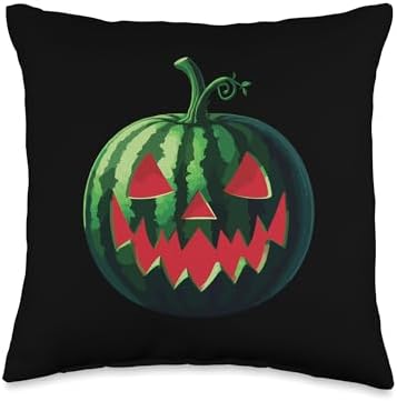 Spooky Summer Watermelon Jack-O-Lantern Halfway to Halloween Throw Pillow