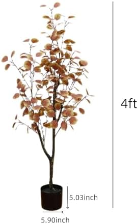 Artificial Eucalyptus Tree in Pot Realistic Fake Fall Plant for Home Office Decor, Thanksgiving Autumn Silk Leaves Faux Tree for Party Decoration - Image 4