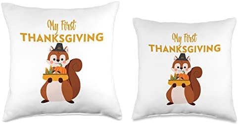 My First Thanksgiving Baby Clothes Boys Girls Cute Squirrel Throw Pillow - Image 3