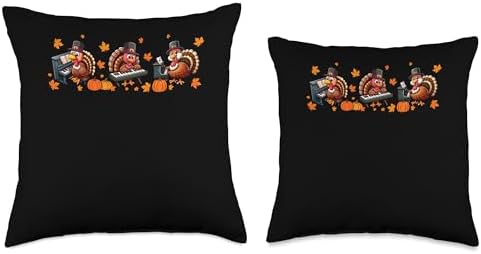 Three Thanksgiving Turkeys Playing Piano Instrumentalist Throw Pillow - Image 3