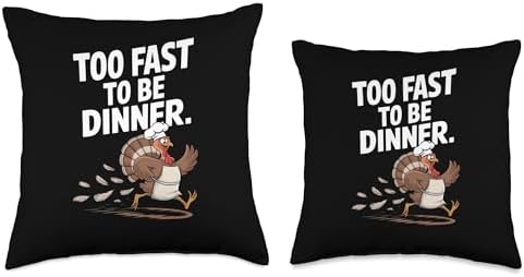 Funny Thanksgiving Day Turkey Running Too Fast To Be Dinner Throw Pillow - Image 3