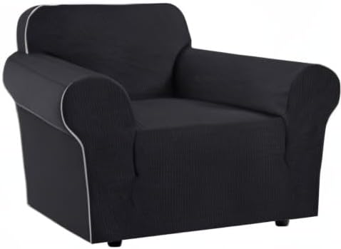 H.VERSAILTEX Stretch Chair Cover 1 Piece Armchair Cover Slip Covers for Sofas/Couches with Elastic Bottom Soft Thick Furniture Protector for Dogs Cats Jacquard Small Checked(Armchair 31"-40", Black)