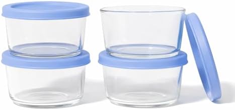 8-Piece Glass Food Storage Containers Set (4 Containers + 4 BPA-Free Lids) | 1-Cup, Leakproof | Microwave, Freezer, Oven & Dishwasher Safe | Ideal for Meal Prep & Pantry Organization, Lavender Blue