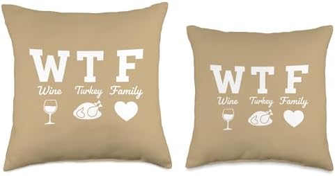 WTF Wine Turkey Family Funny Thanksgiving Dad Men Women Throw Pillow - Image 3