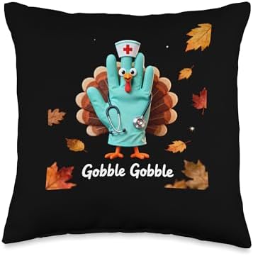 Nurses ER ICU RN Fall Autumn Thanksgiving Turkey Gobble Throw Pillow by Unknown