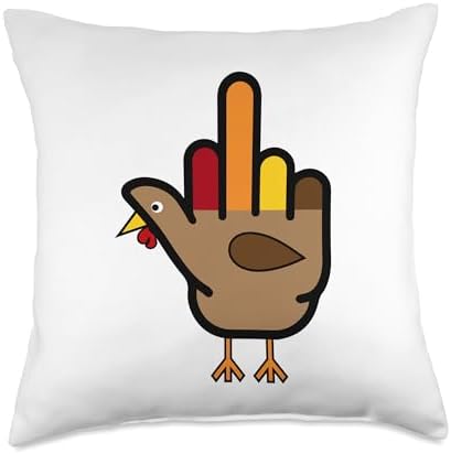 Hand Turkey Middle Finger Funny Adult Thanksgiving Holiday Throw Pillow by Unknown