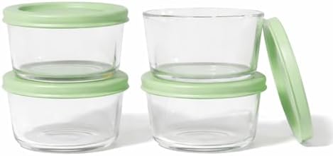 8-Piece Glass Food Storage Containers Set (4 Containers + 4 BPA-Free Lids) | 1-Cup, Leakproof | Microwave, Freezer, Oven & Dishwasher Safe | Ideal for Meal Prep & Pantry Organization, Pistachio