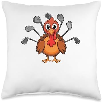 Thanksgiving Turkey Golf Clubs Golfing Golfer Throw Pillow by Unknown