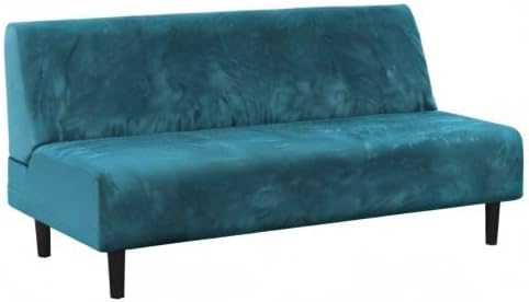 H.VERSAILTEX Real Velvet Futon Cover Armless Sofa Covers Sofa Bed Covers Stretch Futon Couch Cover Sofa Slipcover Furniture Protector Thick Soft Velvet Fabric Form Fitted Stay in Place, Deep Teal