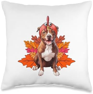 Funny Dog Costume Turkey Pit Bull Dog Fall Autumn Leaf Funny Thanksgiving Throw Pillow, 16x16, Multicolor by Unknown