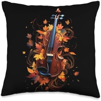 Violin Player Autumn Autumn Leaves Thanksgiving Throw Pillow by Unknown