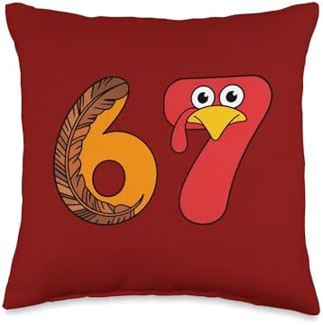 Funny Thanksgiving 67 Turkey Shirt Six Seven Birthday Gift Throw Pillow by Unknown