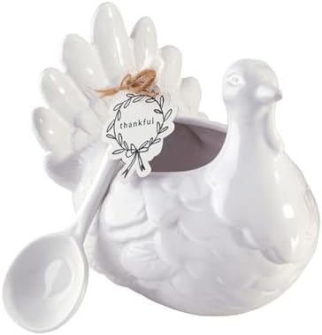 Santa Barbara Design Studio Turkey Gravy Boat with Spoon - Glazed Ceramic Thanksgiving Serving Dish, 7.5" L x 5.25" W x 6.25" H, White by SantaBarbaraDesignStudio