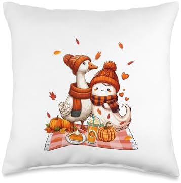 Goose with Boo Halloween Thanksgiving Fall Leaves Pumpkins Throw Pillow by Unknown