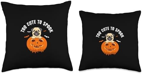 Happy Halloween Pug Owner Pumpkin Dog Gift Idea Halloween Too Cute to Spook Pug Pumpkin Costume Thanksgiving Throw Pillow, 16x16, Multicolor - Image 3
