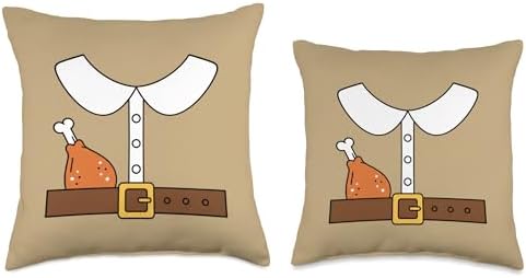 Pilgrim Collar with Turkey Leg, Funny Thanksgiving Day Pilg Throw Pillow - Image 3