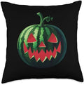 Spooky Summer Watermelon Jack-O-Lantern Halfway to Halloween Throw Pillow