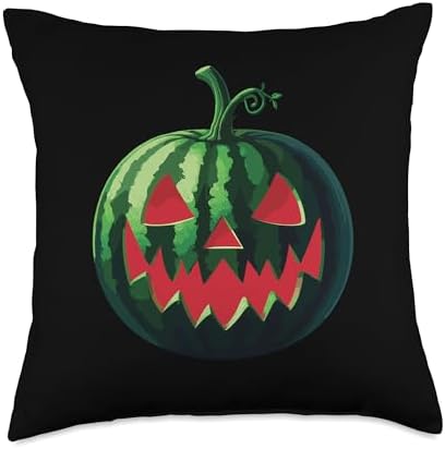 Spooky Summer Watermelon Jack-O-Lantern Halfway to Halloween Throw Pillow