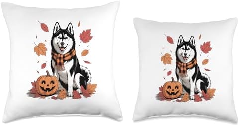Siberian Husky Dog Lover Pumpkin Fall Autumn Thanksgiving Throw Pillow - Image 3
