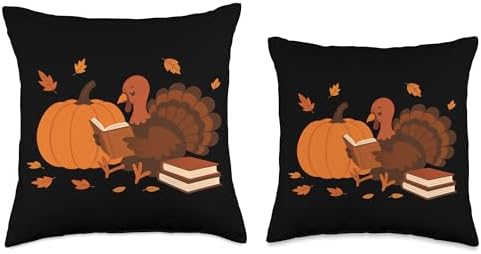 Fall Turkey Reading Time Cozy Readers Thanksgiving Fun Throw Pillow - Image 3