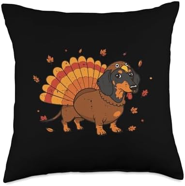 Thanksgiving Dog Dachshund Turkey Wiener Fall Men Women Kid Throw Pillow by Unknown