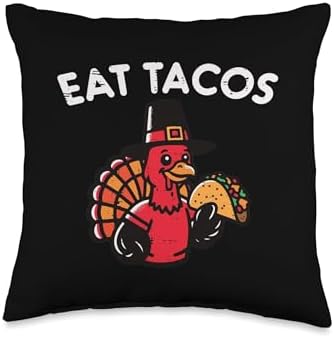 Thanksgiving Turkey Eat Tacos Funny Mexican Men Women Kids Throw Pillow by Unknown