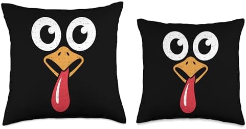 Retro Cute Turkey Face Thanksgiving Women Men Kids Costume Throw Pillow - Image 3