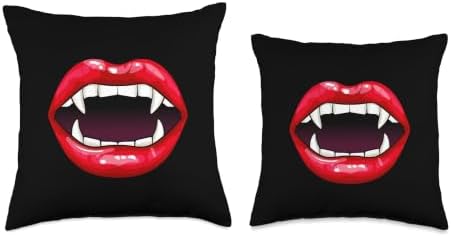 Halloween Lips With Fangs Throw Pillow