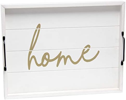 Elegant Designs HG2000-WHG Gold Coffee Table Decorative Wood Serving Tray w/Handles, 15.50" x 12", White Wash Home by ElegantDesigns
