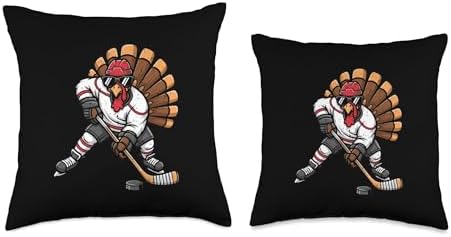 Thanksgiving Ice Hockey Player Turkey Fall Men Boys Kids Throw Pillow - Image 3