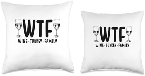 Cute WTF Wine Turkey Friends Thanksgiving 2024 Men Women Throw Pillow - Image 3