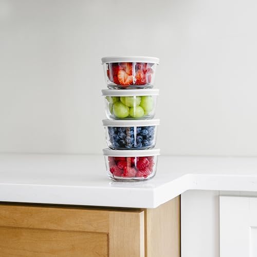16-Piece Glass Food Storage Containers Set (8 Containers + 8 BPA-Free Lids) | 7-Ounce, Leakproof | Microwave, Freezer, Oven & Dishwasher Safe | Ideal for Meal Prep & Pantry Organization, White