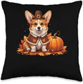 Autumn Pumpkin Fall Season Cute Corgi Thanksgiving Dog Throw Pillow by Unknown
