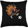 Funny Happy Thanksgiving Turkey Soccer Lovers Boys Men Kids Throw Pillow by Unknown