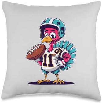 Thanksgiving Cute Turkey Holding American Football Boys Kids Throw Pillow by Unknown